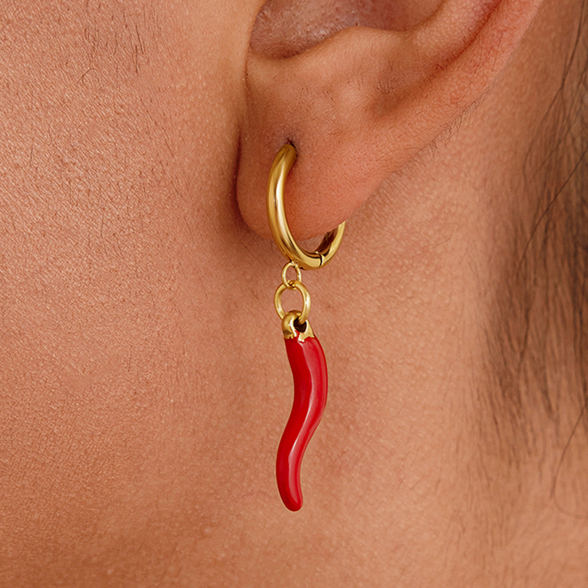 Damen Ohrhänger mit lebhaftem Chili-Anhänger aus hypoallergenem Edelstahl Shop Nory