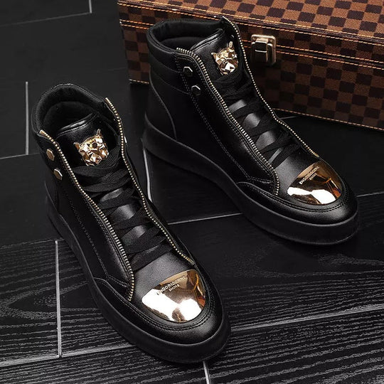 Damen High-Top Sneakers mit goldenen Details und Reißverschluss von