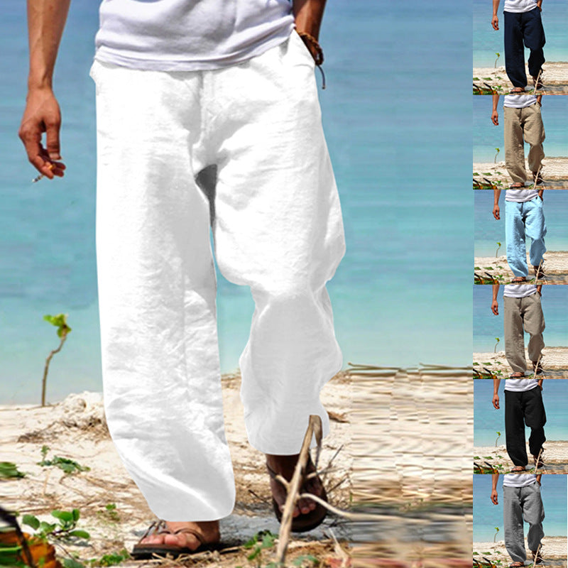 Herren nan lockere Leinenhose mit weitem Bein und elastischem Bund Shop Nory
