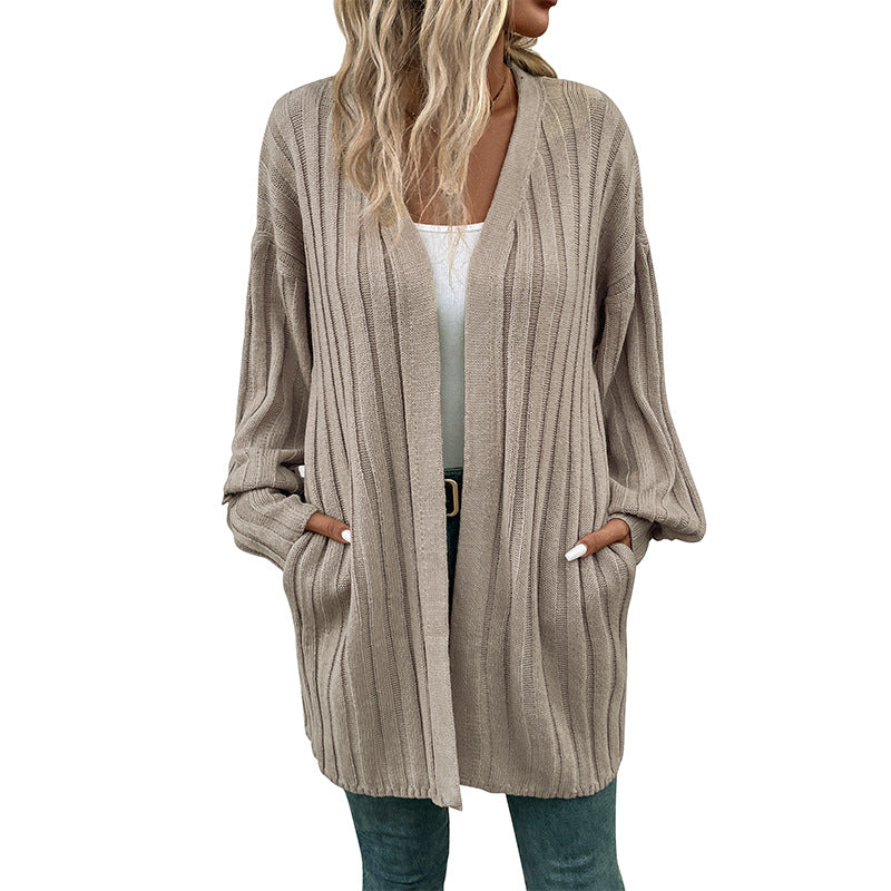 Damen Longline Strickmantel-Cardigan mit vertikaler Rippenstruktur und Oversize-Silhouette Shop Nory