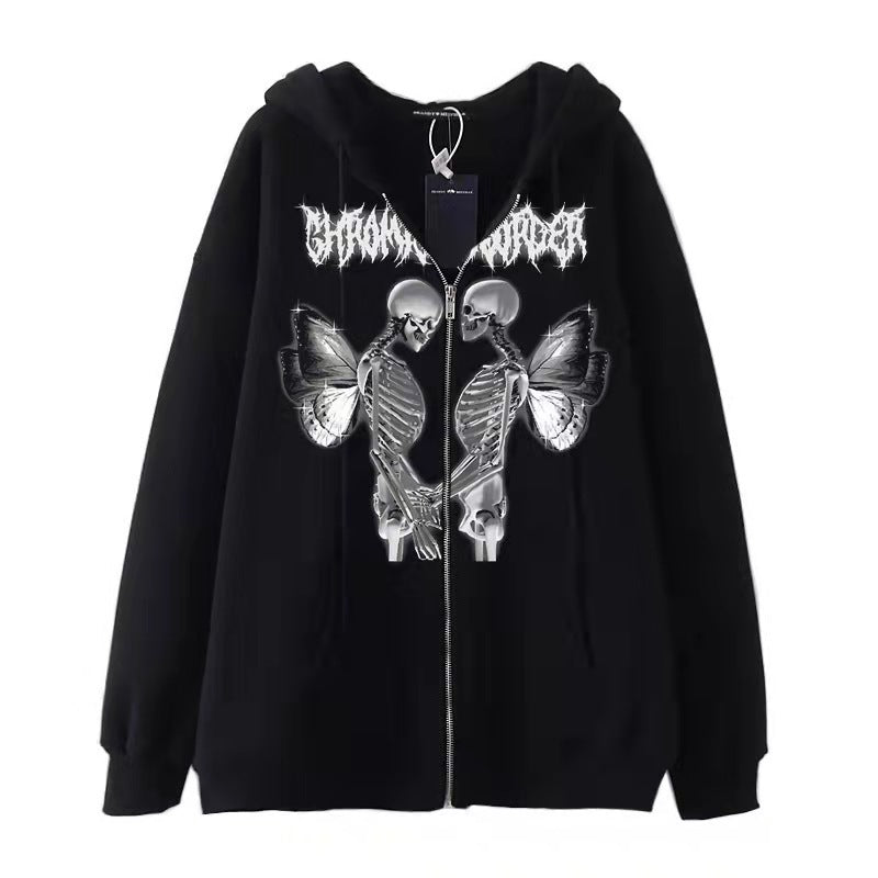 Damen nan Kapuzenjacke mit durchgehendem Reißverschluss und Rippenherz-Print Shop Nory