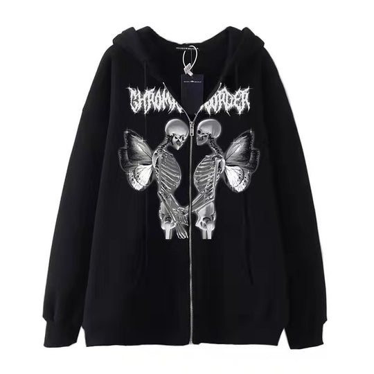 Damen nan Kapuzenjacke mit durchgehendem Reißverschluss und Rippenherz-Print Shop Nory