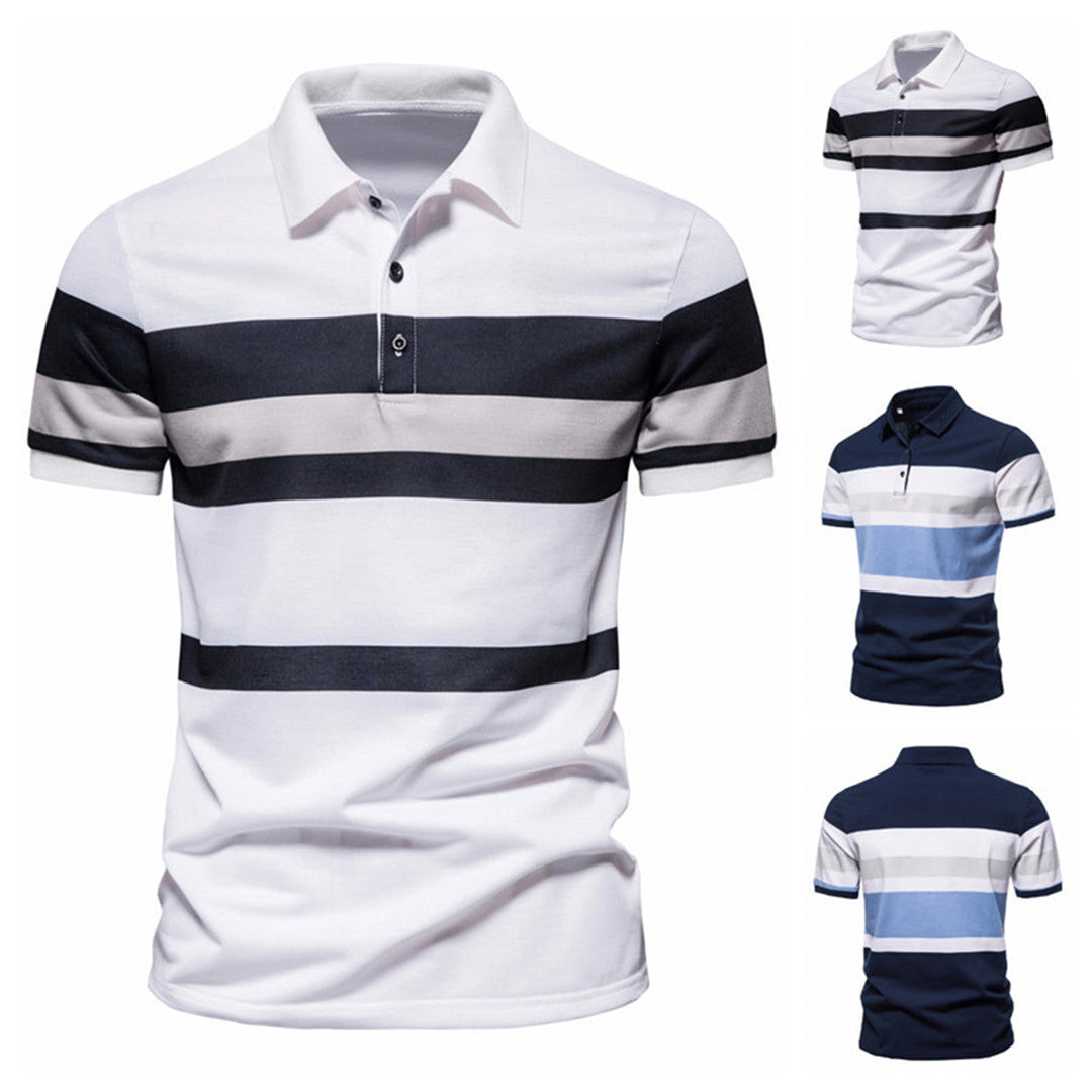 Herren Poloshirt mit modernem Streifenmuster und atmungsaktiver Baumwolle
