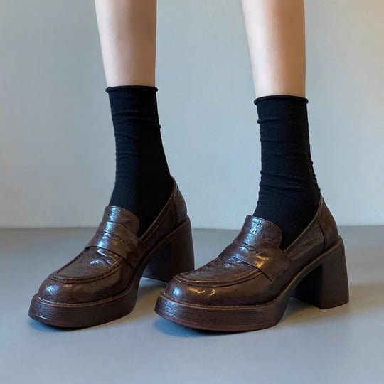 Damen Hochabsatz-Pennyloafer mit massivem Blockabsatz und profilierter Sohle Shop Nory