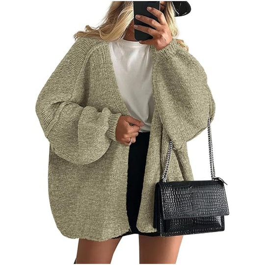 Damen Oversize Strickcardigan mit Ballonärmeln und offener Front Shop Nory