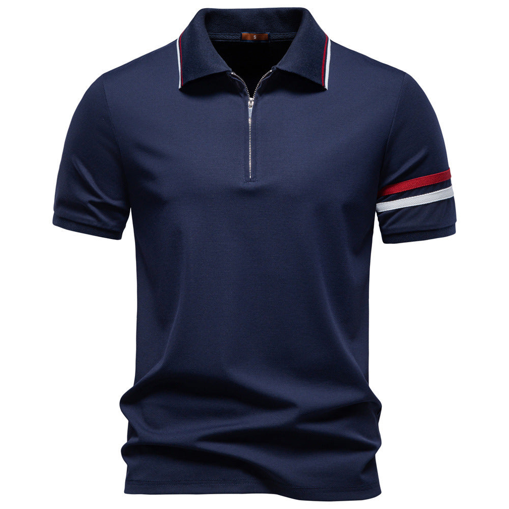 Herren nan atmungsaktives elastisches Poloshirt mit kurzem Reißverschluss und Kontraststreifen an Ärmeln