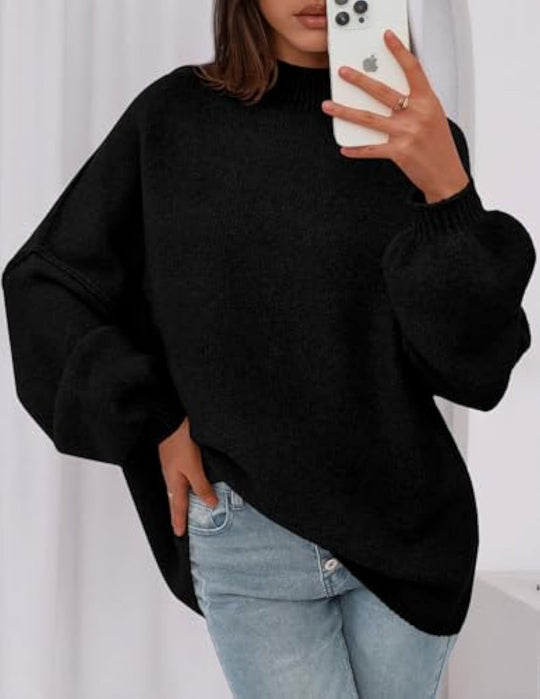 Damen Oversize-Strickpullover mit Stehkragen und Ballonärmeln Shop Nory
