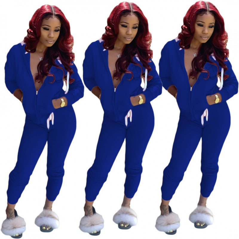 Damen tailliertes Kapuzen‑Sweatdress‑Set mit Reißverschluss und enganliegender Jogginghose Shop Nory