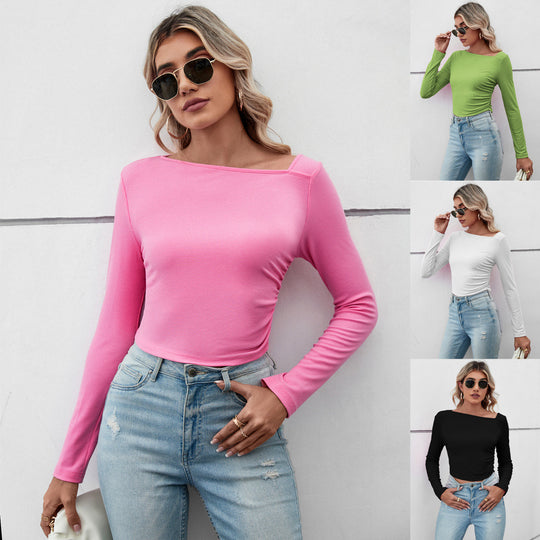 Damen figurbetontes geripptes Langarm-Cropped-Top mit asymmetrischer Schulterlinie und taillierter Stretch-Passform Shop Nory