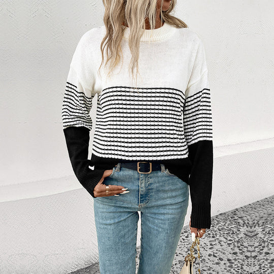 Damen Modischer Strickpullover mit Blockstreifen Shop Nory