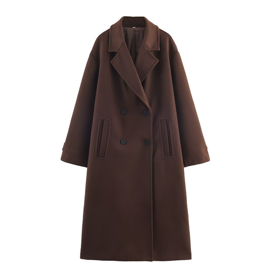 Damen Doppelreihiger Oversize‑Mantel mit fallendem Revers und Eingrifftaschen Shop Nory