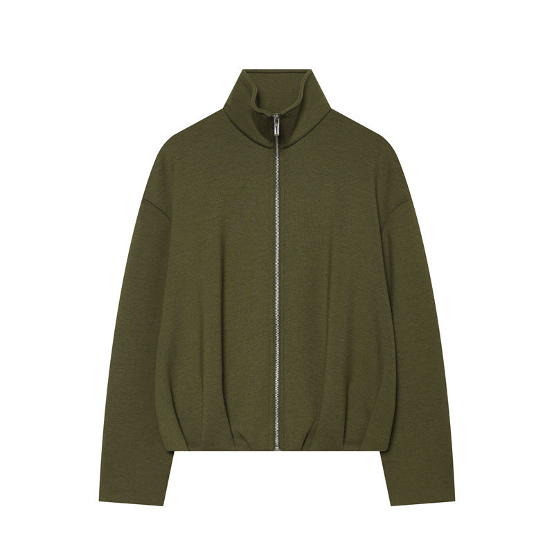 Damen Boxy Cropped Stehkragen‑Strickjacke mit durchgehendem Reißverschluss und überschnittener Schulter Shop Nory
