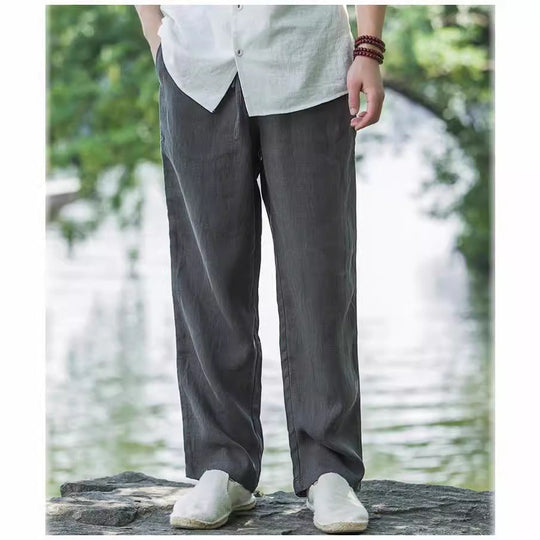 Herren lässige Leinenhose mit elastischem Bund und praktischen Seitentaschen