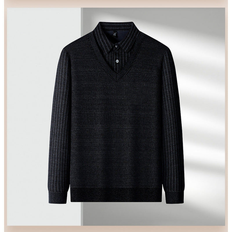 Herren Feinstrick-Pullover mit V-Ausschnitt und integriertem Polokragen Shop Nory