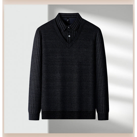 Herren Feinstrick-Pullover mit V-Ausschnitt und integriertem Polokragen Shop Nory