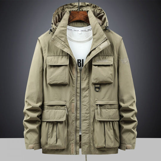 Herren Multifunktionale Utility-Fieldjacke mit Kapuze, Mehrfach-Taschen und Ripstop-Außenmaterial Shop Nory