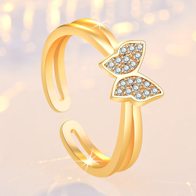 Damenring mit filigranem Schmetterlingsdesign und funkelnden Zirkonia Shop Nory