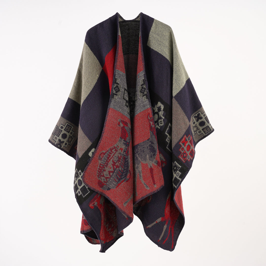 Damen Oversize-Jacquard-Capeponcho mit ornamentaler Webstruktur Shop Nory