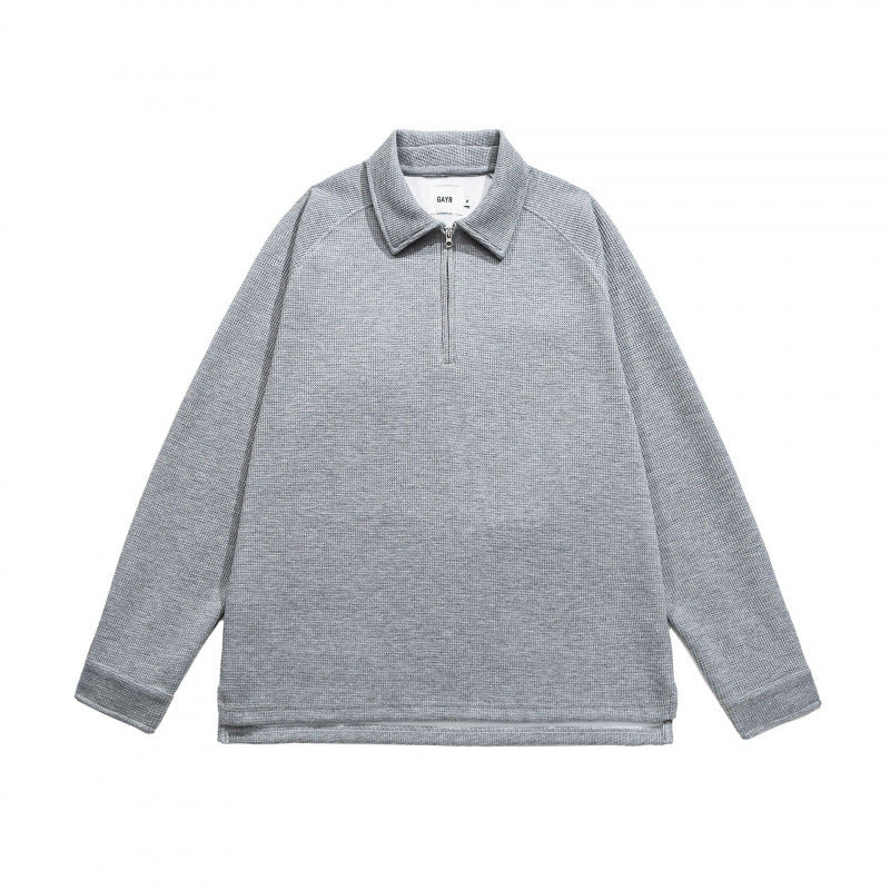 Herren Waffelstrick-Halbzip-Pullover mit Polokragen Shop Nory