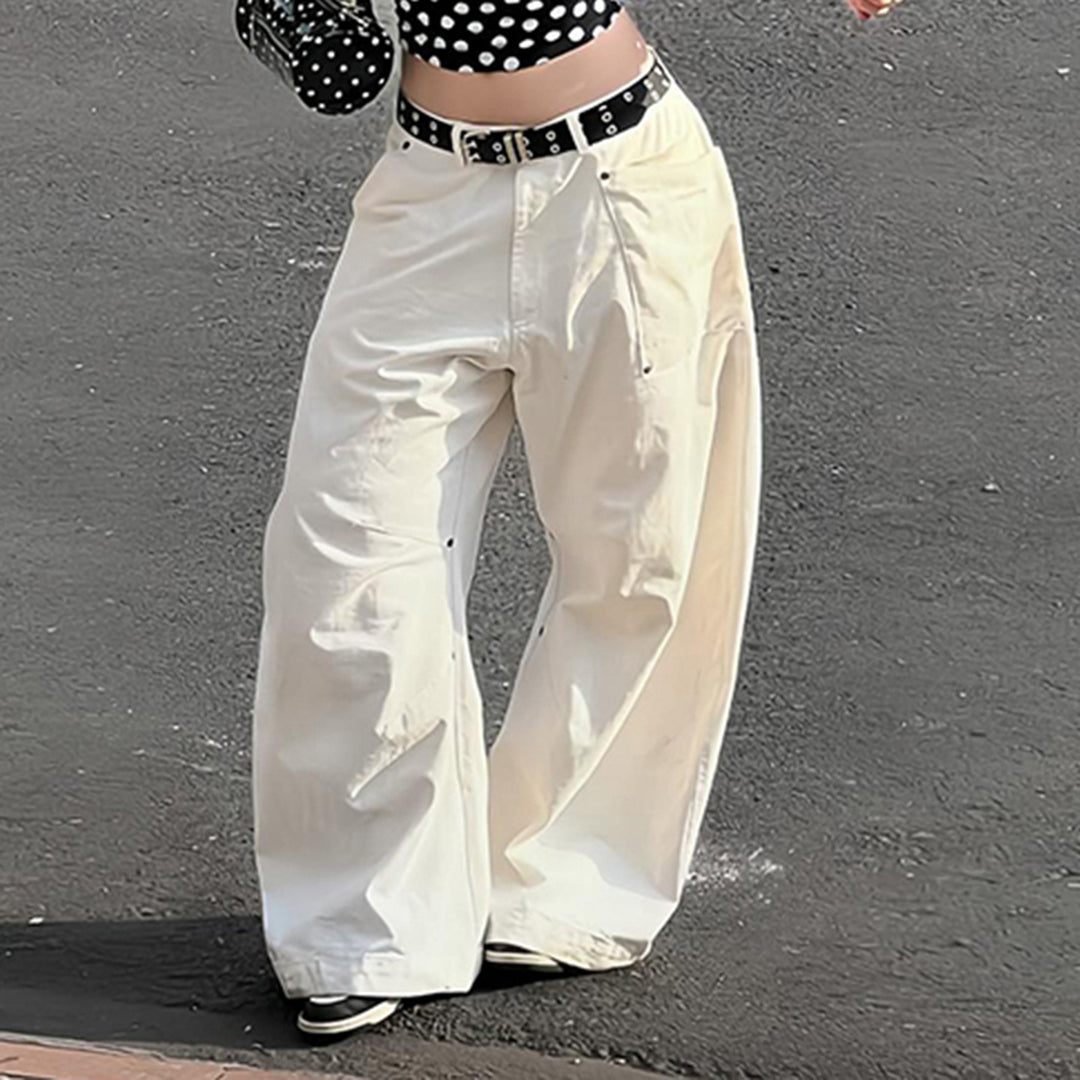Damen nan weite Highwaist-Canvas-Hose im Carpenter‑Stil mit hohem Bund und aufgesetzten Taschen Shop Nory