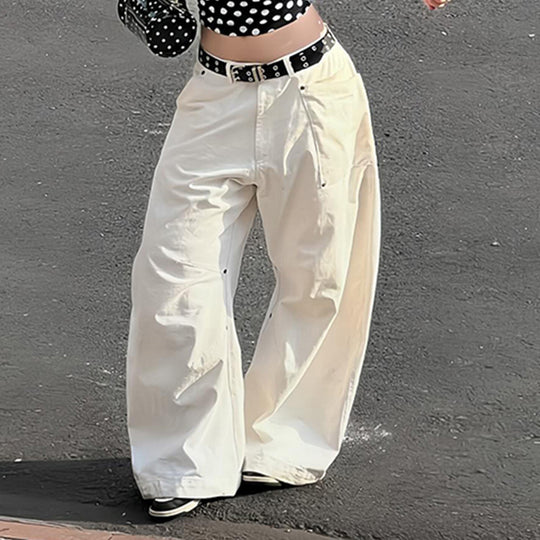 Damen nan weite Highwaist-Canvas-Hose im Carpenter‑Stil mit hohem Bund und aufgesetzten Taschen Shop Nory