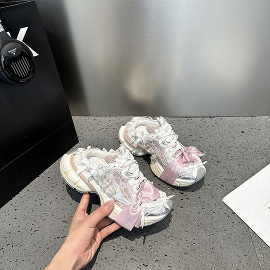 Damen Chunky-Sneaker-Mule mit Satin‑Schleife und Spitzenapplikation Shop Nory