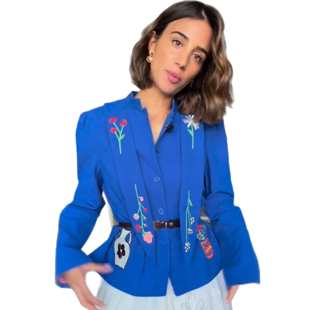 Damen Bestickte taillierte Kurzjacke mit Schößchen und Gürtel Shop Nory