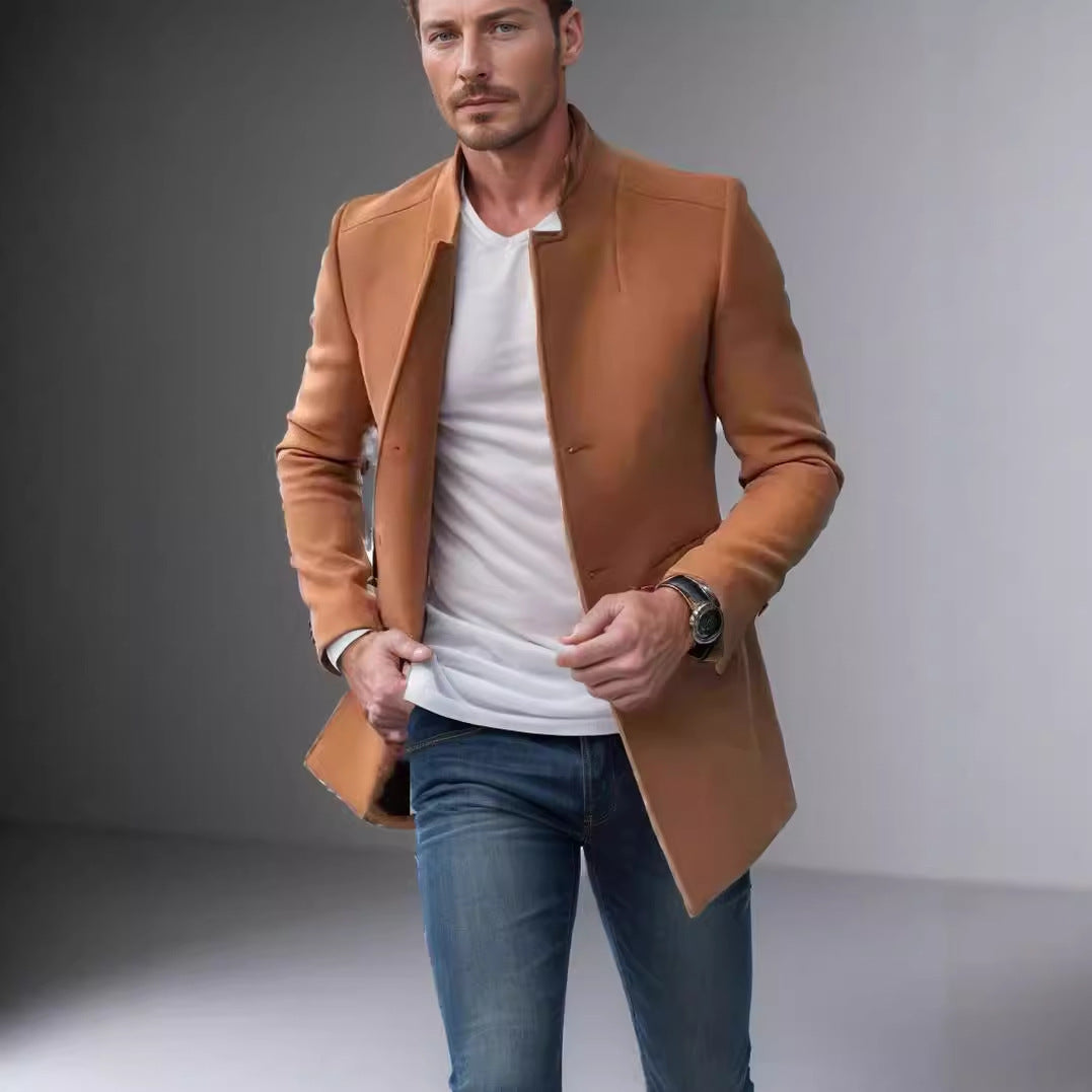 Herren moderner Blazer mit geradem Schnitt und elegantem Stehkragen