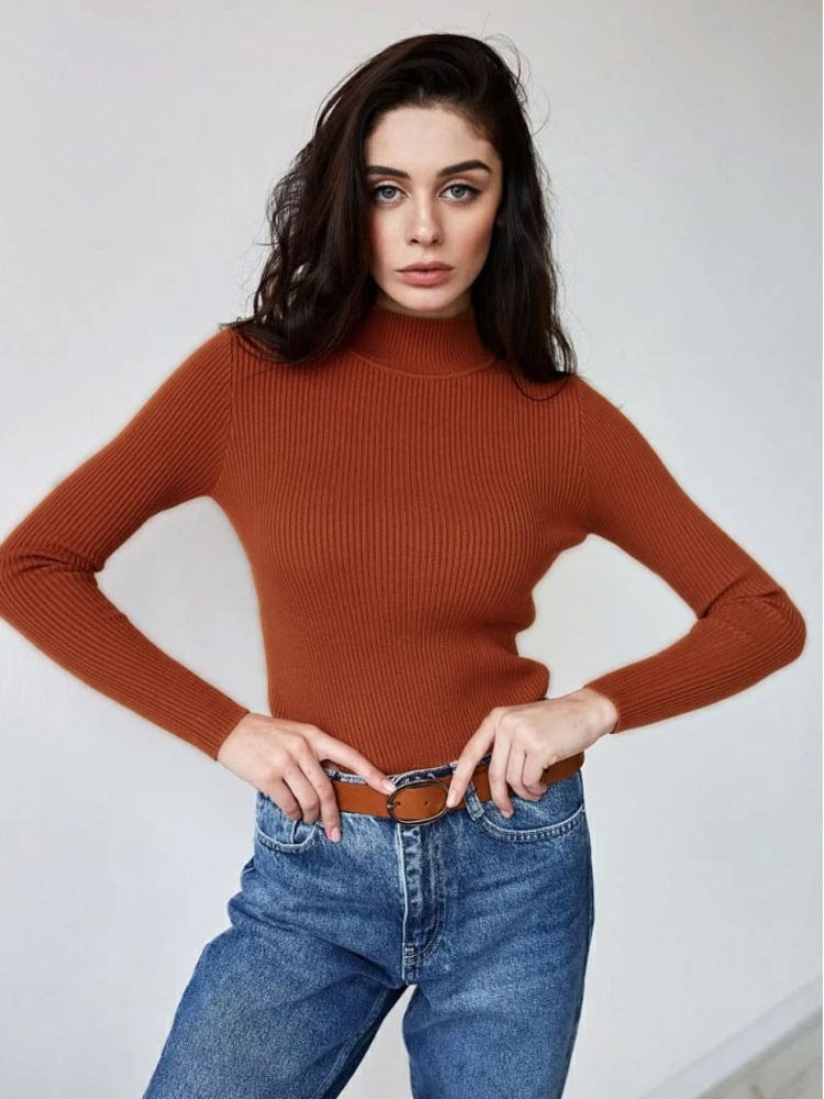 Damen Kurzgeschnittener Rippstrick‑Rollkragenpullover mit taillierter Passform Shop Nory