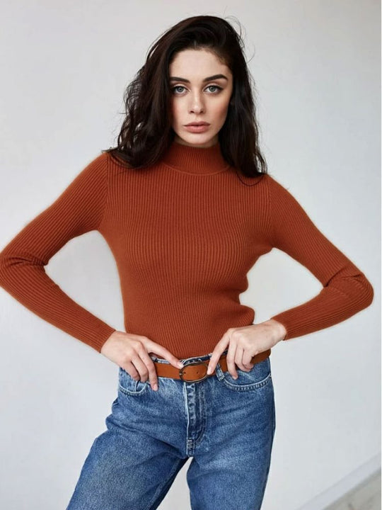 Damen Kurzgeschnittener Rippstrick‑Rollkragenpullover mit taillierter Passform Shop Nory