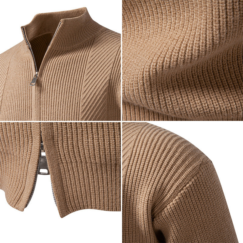 Herren modische Strickjacke mit Stehkragen und durchgehendem Reißverschluss