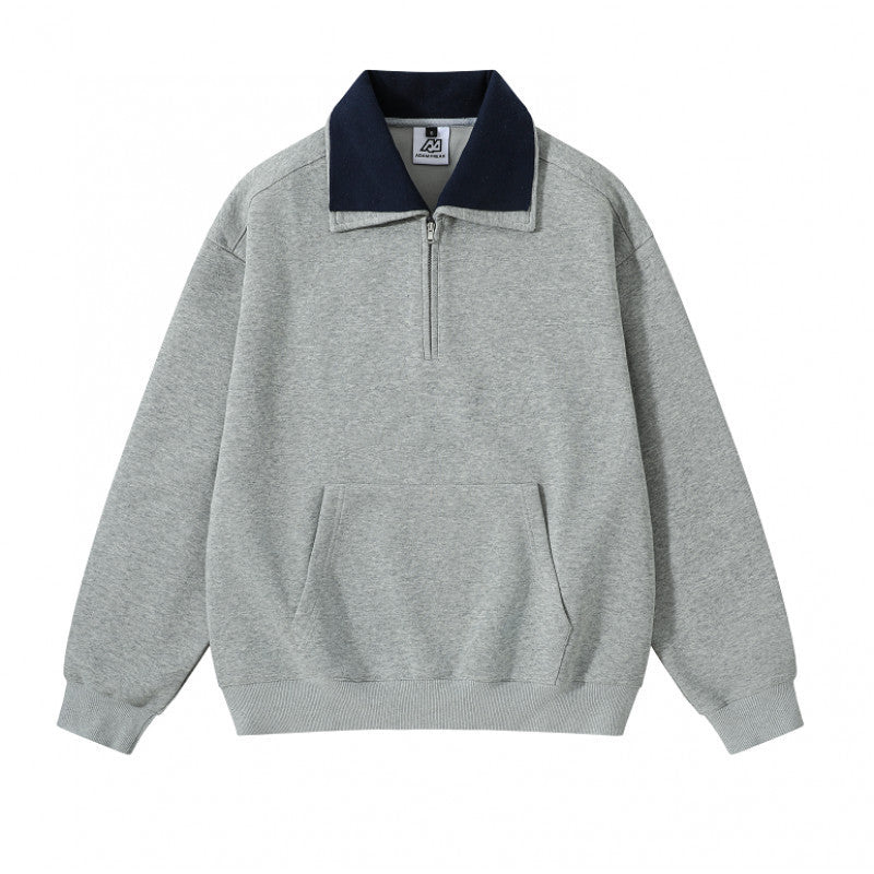 Unisex Oversize-Halbzip-Sweatshirt mit kontrastierendem Kentkragen, Kängurutasche und gerippten Bündchen Shop Nory