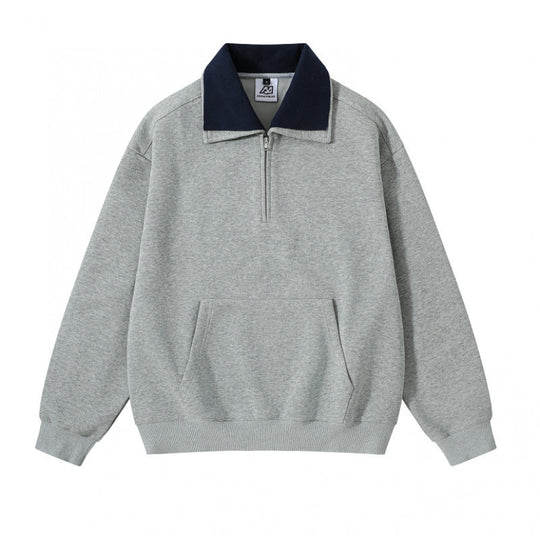 Unisex Oversize-Halbzip-Sweatshirt mit kontrastierendem Kentkragen, Kängurutasche und gerippten Bündchen Shop Nory