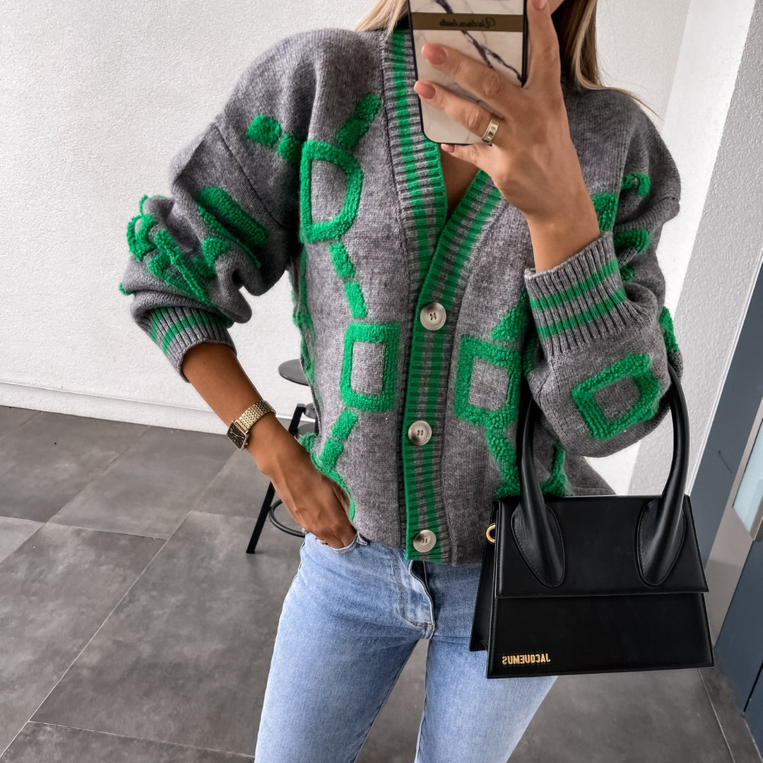 Damen Grobstrick-Cardigan mit 3D-Strukturmotiv, V‑Ausschnitt und Knopfleiste Shop Nory