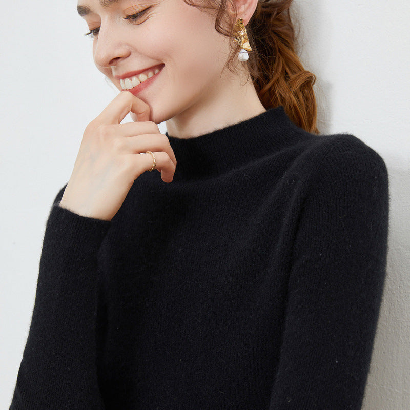 Damen Leichter taillierter Mockneck-Pullover in kaschmirähnlicher Mohair-Optik mit feiner Rippenstruktur Shop Nory