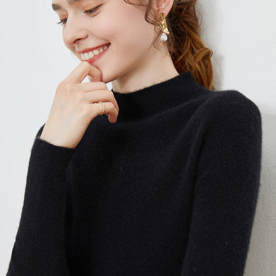 Damen Leichter taillierter Mockneck-Pullover in kaschmirähnlicher Mohair-Optik mit feiner Rippenstruktur Shop Nory