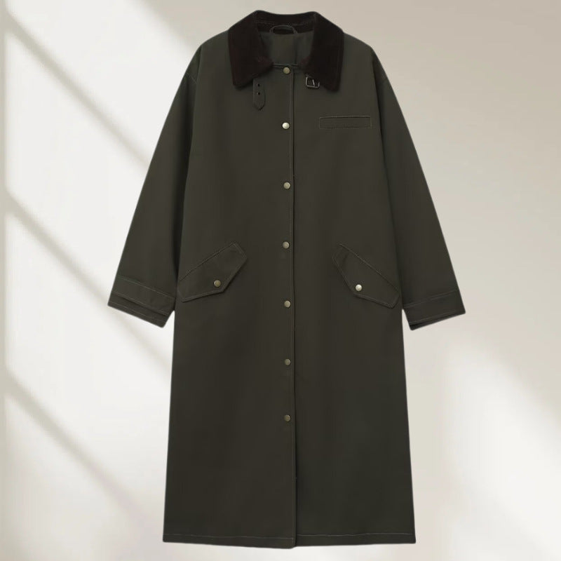 Damen langer wasserdichter Parka-Mantel mit Cordkragen und Druckknopfleiste Shop Nory