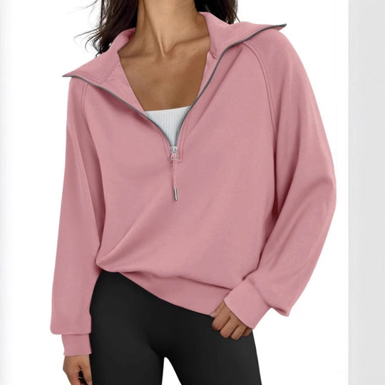 Damen lässiger Sweatpullover mit hohem Kragen und Reißverschluss