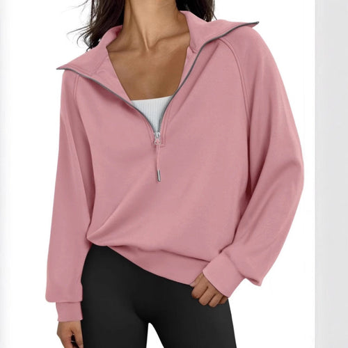 Damen lässiger Sweatpullover mit hohem Kragen und Reißverschluss