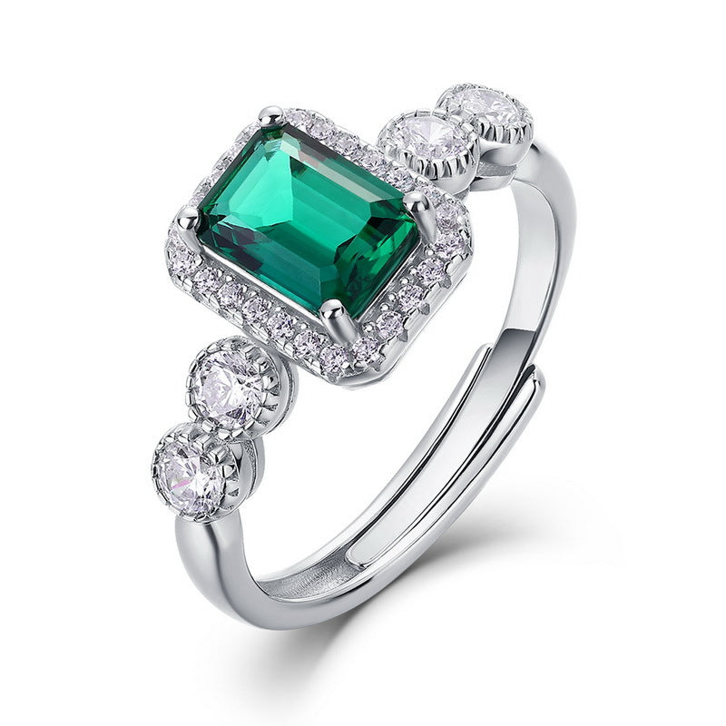 Oval synthetischer Edelstein Halo Sterlingsilber verstellbarer Stapel-Cocktailring
