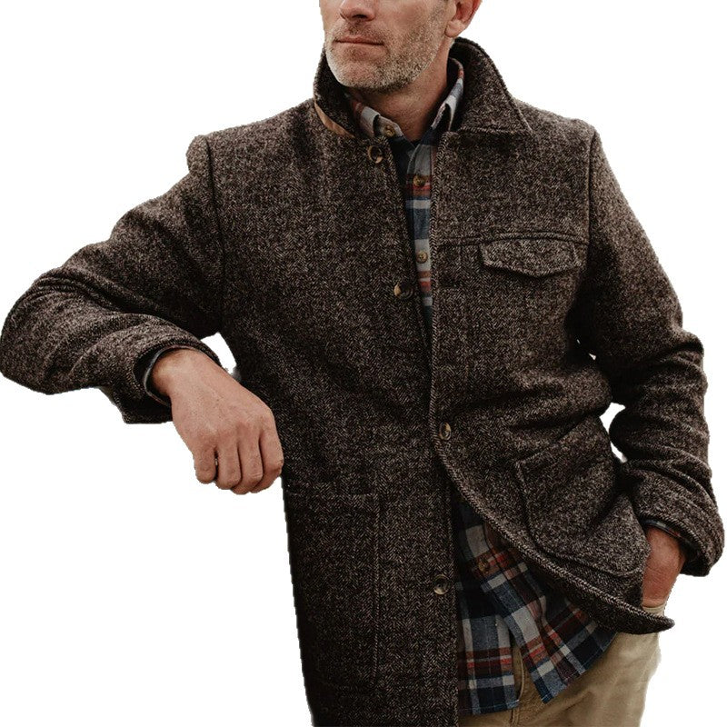Herren Woll-Tweed Feldjacke mit Stehkragen und aufgesetzten Taschen Shop Nory
