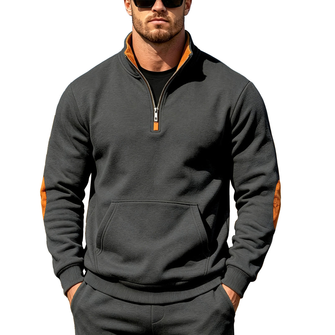 Herren Athletisches Halbzip-Sweatshirt mit Ellenbogenpatches und Kängurutasche Shop Nory