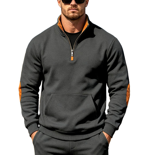 Herren Athletisches Halbzip-Sweatshirt mit Ellenbogenpatches und Kängurutasche Shop Nory