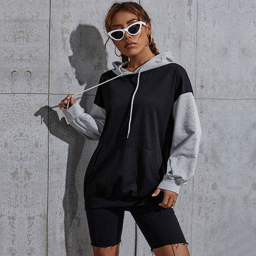 Damen Oversize Sweatshirt mit Kapuze, Kontrastärmeln und Kängurutasche Shop Nory