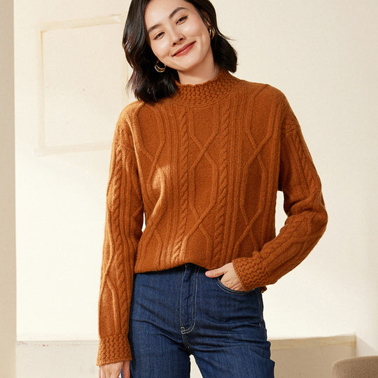 Damen Zopfstrick-Mockneckpullover mit kurzer Boxy-Silhouette Shop Nory