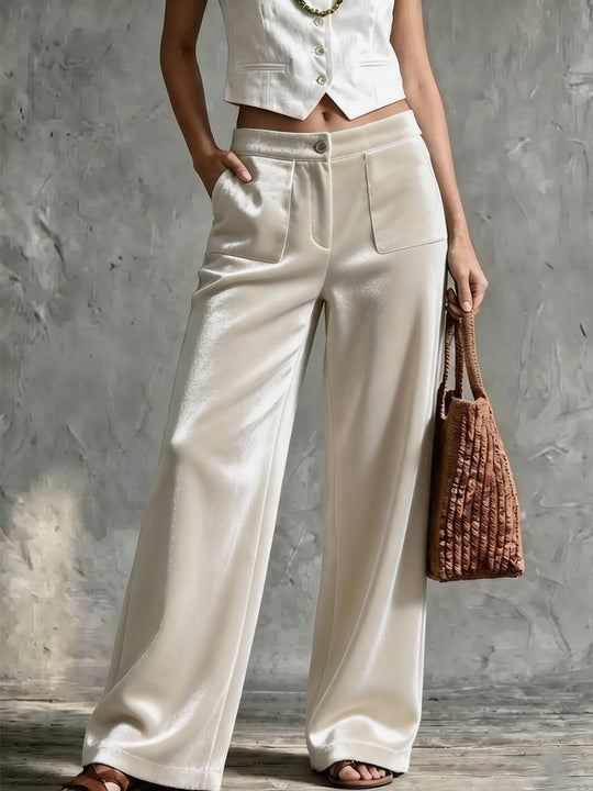 Damen Weite Samt-Palazzohose mit hoher Taille und aufgesetzten Taschen Shop Nory