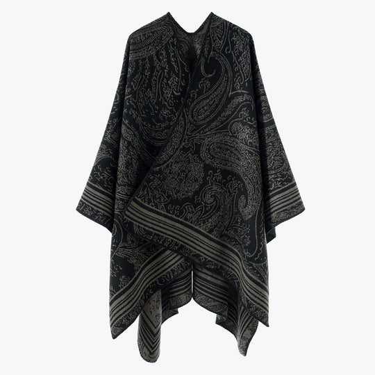 Damen Jacquard-Poncho im Ruana-Schnitt mit Paisley-Muster und breiter Bordüre Shop Nory