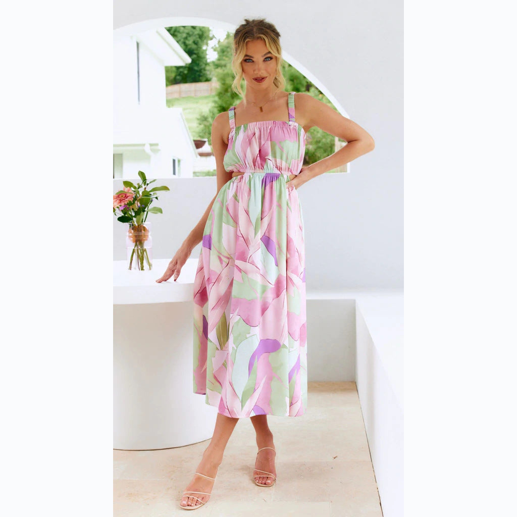 Damen Maxikleid mit elastischem Taillenzug und trägerfreiem Oberteil