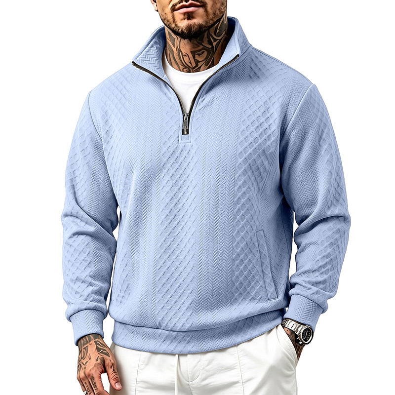 Herren Troyer-Sweatshirt mit feiner Rautenstruktur, halbem Reißverschluss und Eingrifftaschen Shop Nory