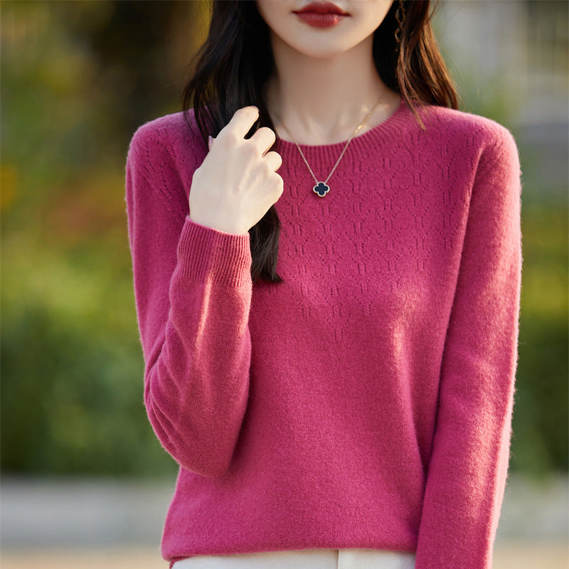 Damen Weicher Rundhalspullover im Kaschmir‑Look mit feinem Ajourmuster und anschmiegsamer Passform Shop Nory